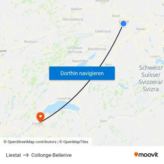Liestal to Collonge-Bellerive map