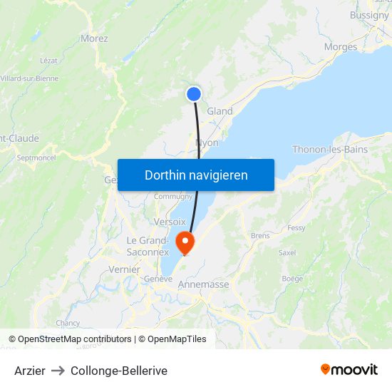 Arzier to Collonge-Bellerive map