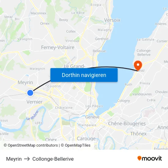Meyrin to Collonge-Bellerive map