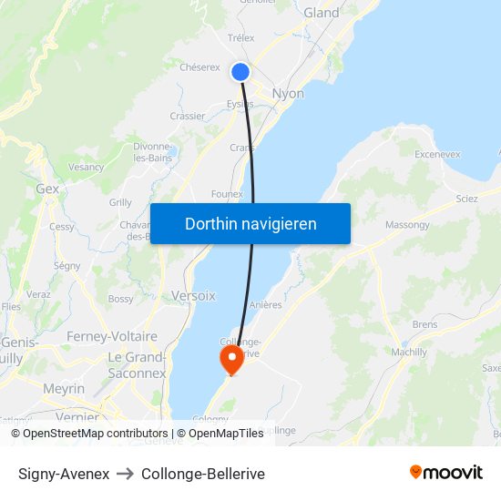 Signy-Avenex to Collonge-Bellerive map