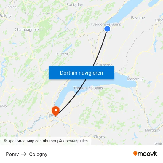 Pomy to Cologny map