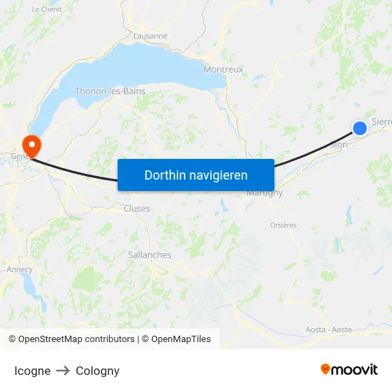 Icogne to Cologny map