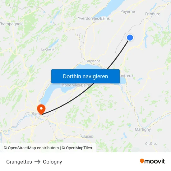 Grangettes to Cologny map