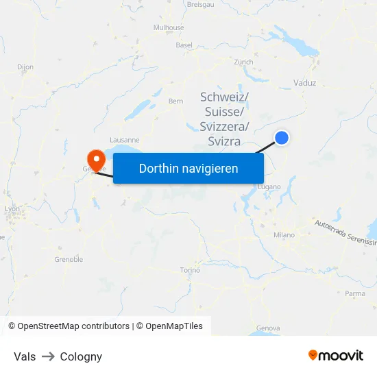 Vals to Cologny map