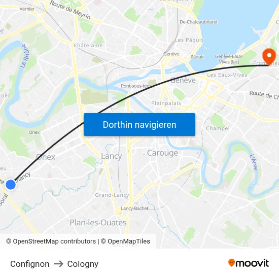 Confignon to Cologny map