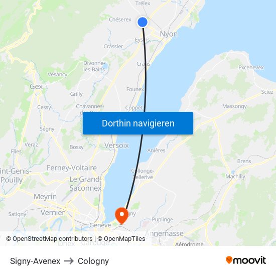 Signy-Avenex to Cologny map