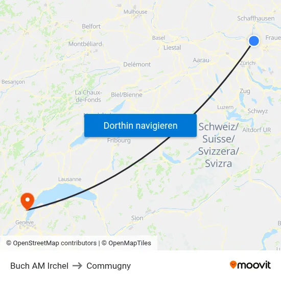 Buch AM Irchel to Commugny map