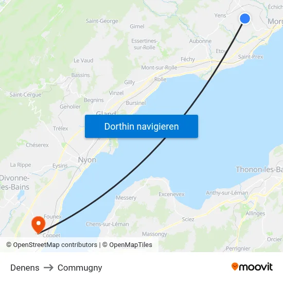 Denens to Commugny map