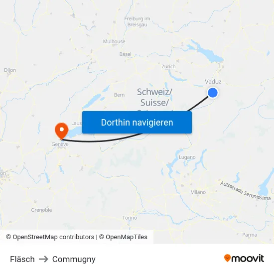 Fläsch to Commugny map