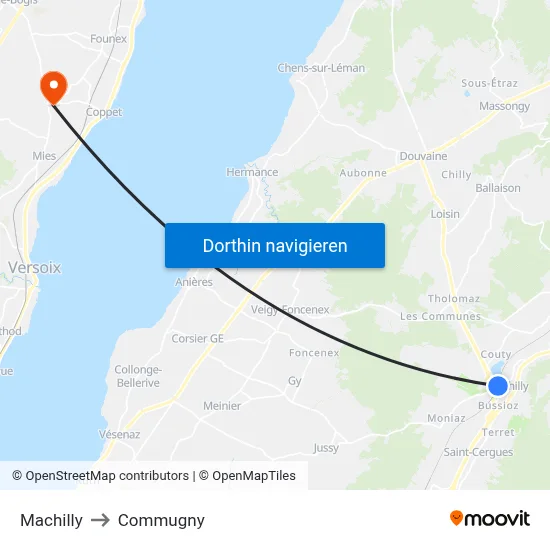 Machilly to Commugny map