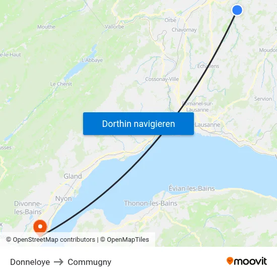 Donneloye to Commugny map