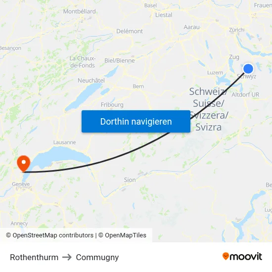 Rothenthurm to Commugny map