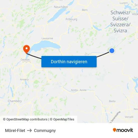 Mörel-Filet to Commugny map