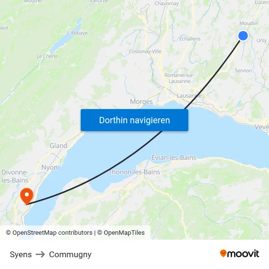 Syens to Commugny map