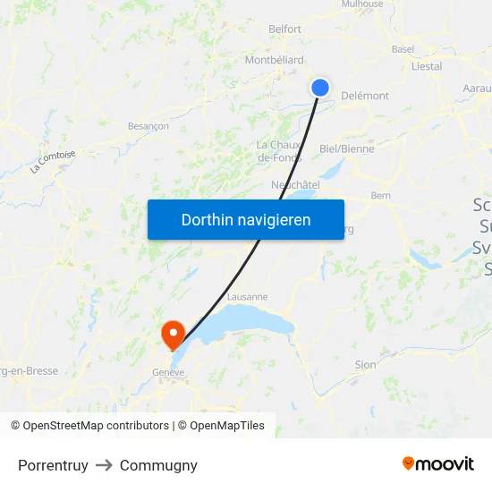 Porrentruy to Commugny map