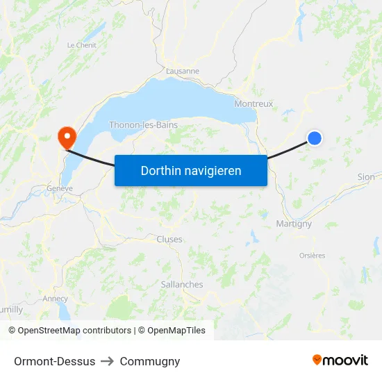 Ormont-Dessus to Commugny map