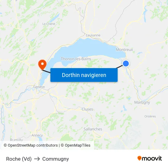 Roche (Vd) to Commugny map