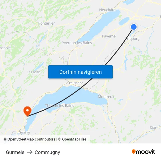 Gurmels to Commugny map