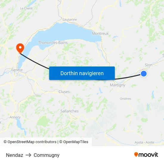 Nendaz to Commugny map