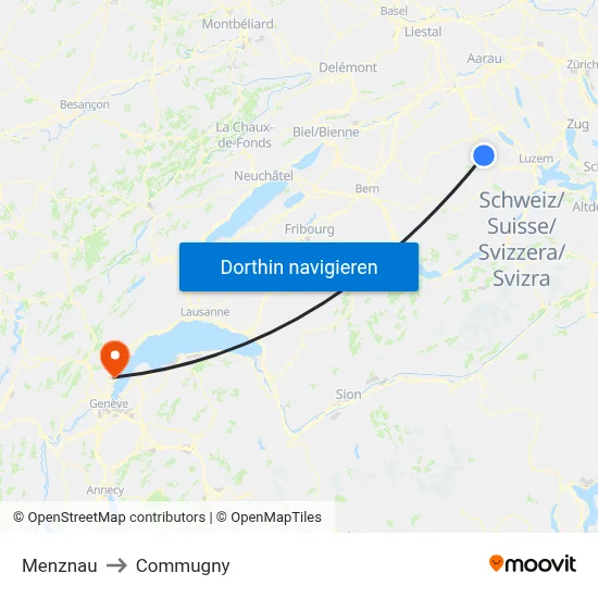Menznau to Commugny map