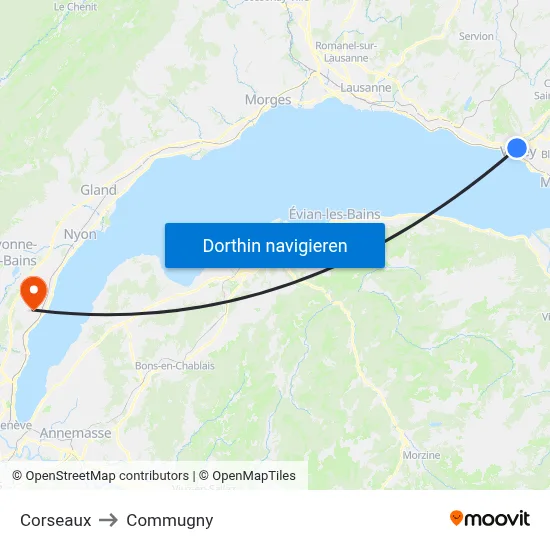 Corseaux to Commugny map