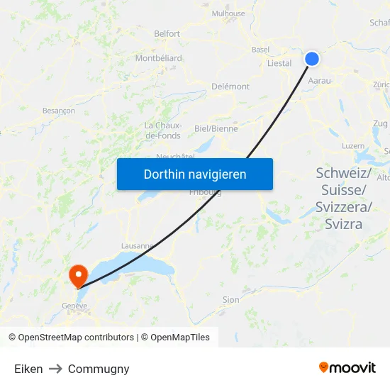 Eiken to Commugny map