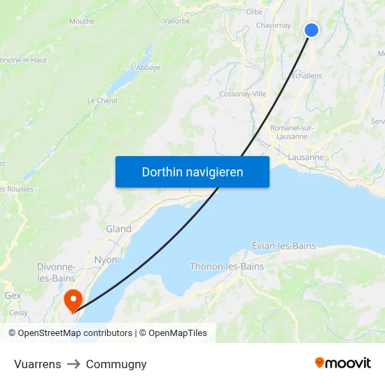 Vuarrens to Commugny map