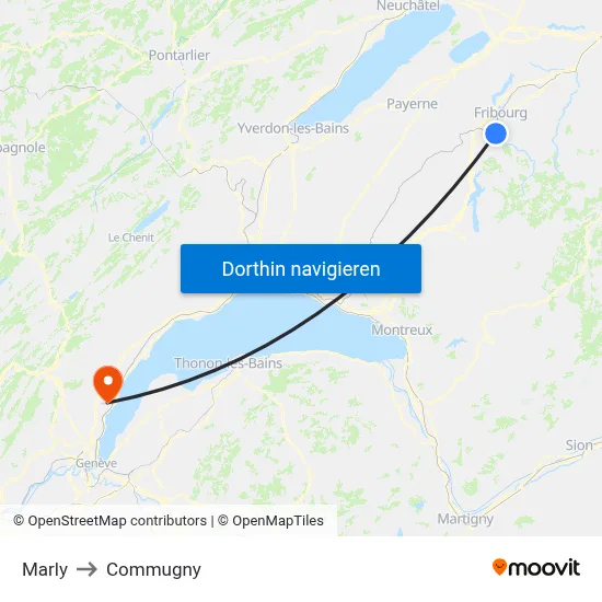 Marly to Commugny map