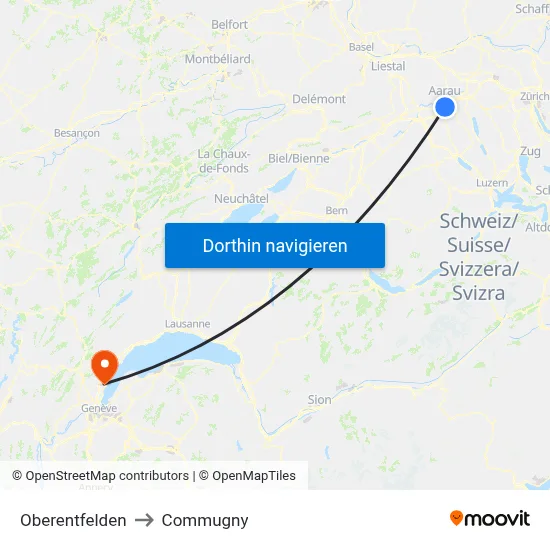 Oberentfelden to Commugny map