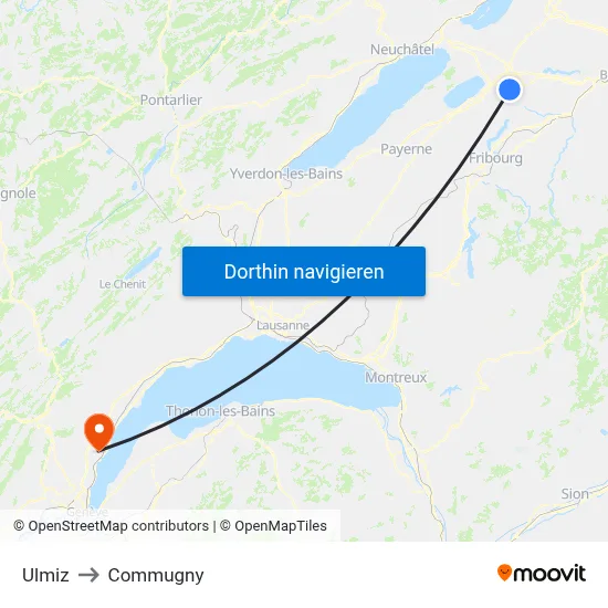 Ulmiz to Commugny map