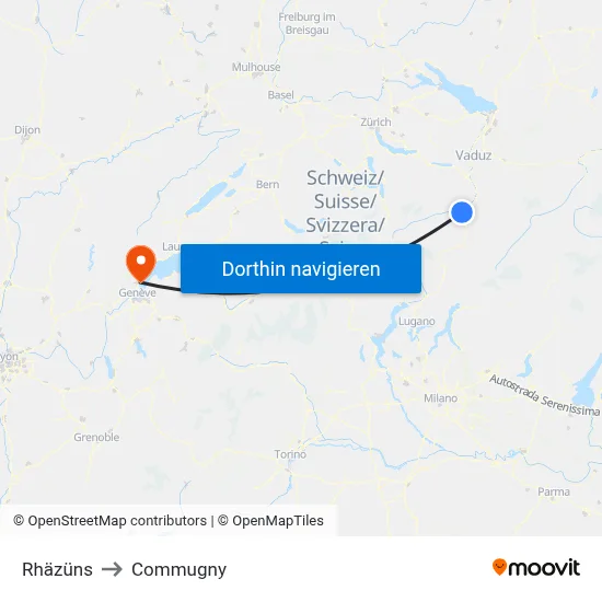 Rhäzüns to Commugny map