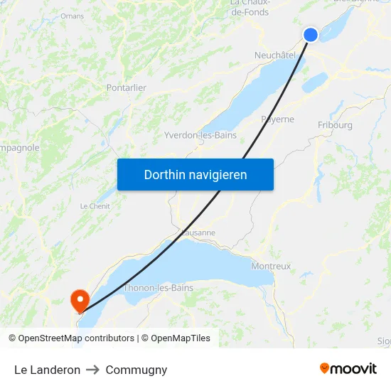Le Landeron to Commugny map