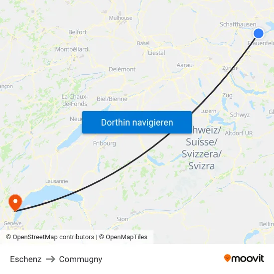 Eschenz to Commugny map