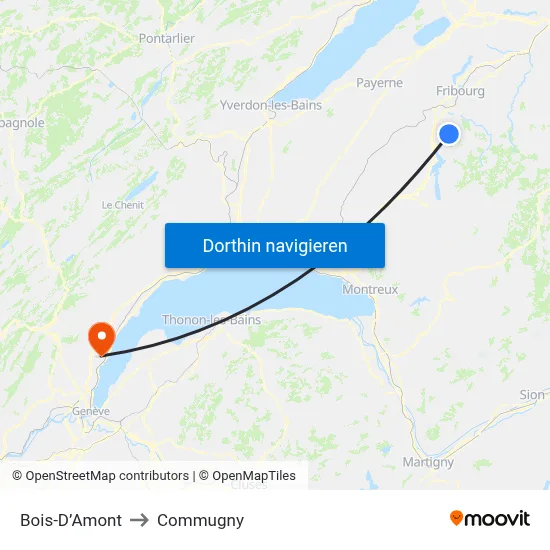 Bois-D’Amont to Commugny map