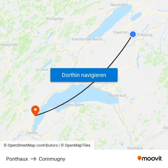 Ponthaux to Commugny map