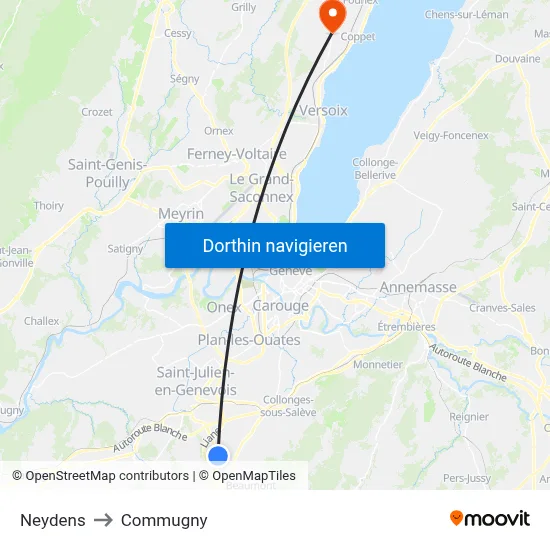 Neydens to Commugny map