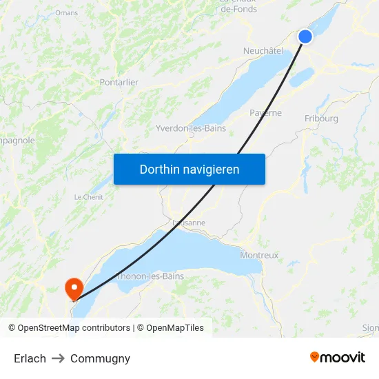 Erlach to Commugny map