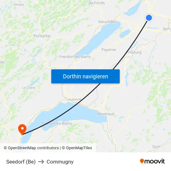 Seedorf (Be) to Commugny map