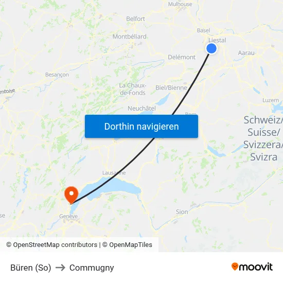 Büren (So) to Commugny map