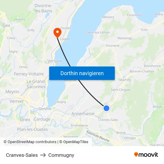 Cranves-Sales to Commugny map