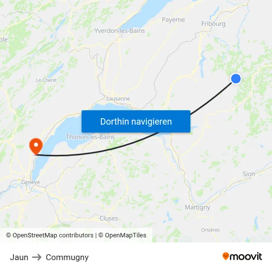 Jaun to Commugny map