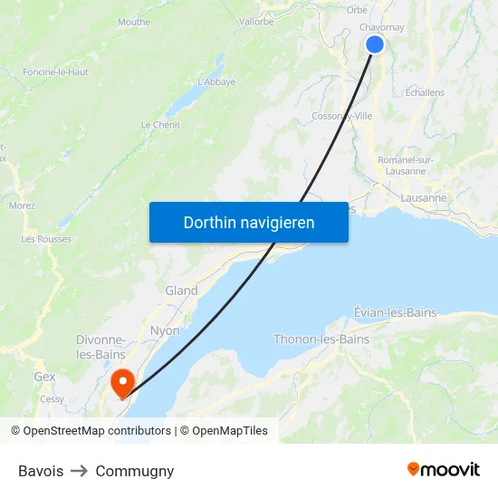 Bavois to Commugny map