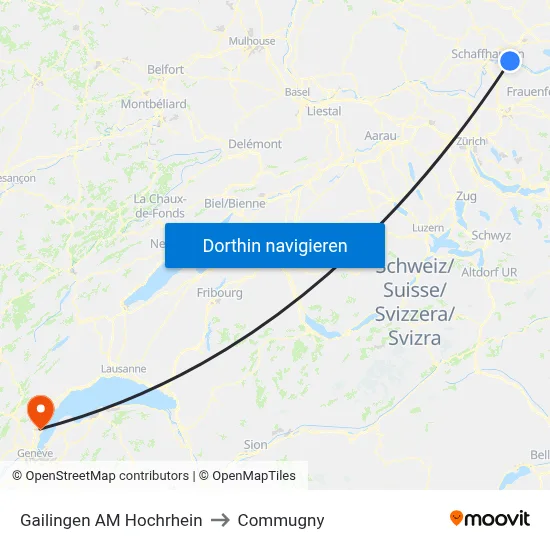 Gailingen AM Hochrhein to Commugny map