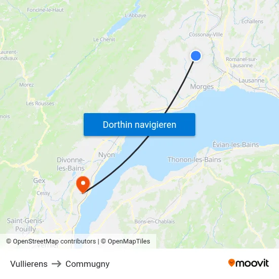 Vullierens to Commugny map
