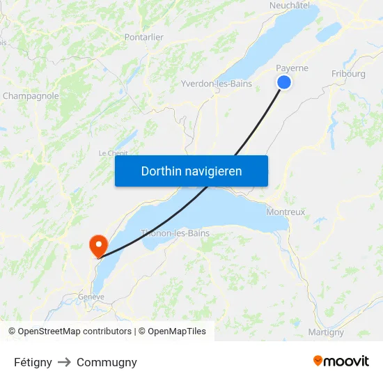 Fétigny to Commugny map