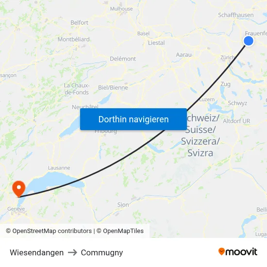 Wiesendangen to Commugny map