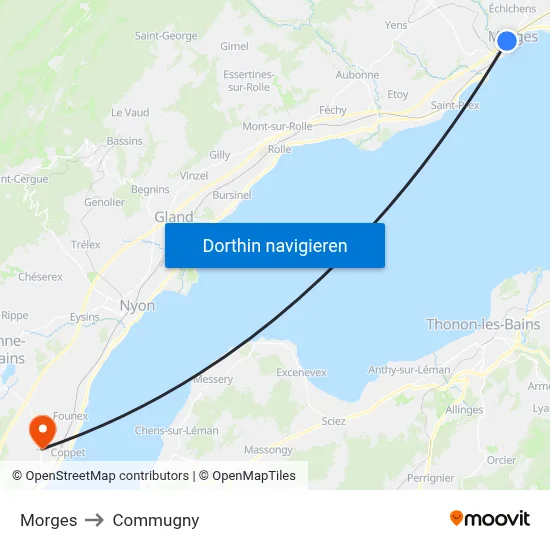 Morges to Commugny map