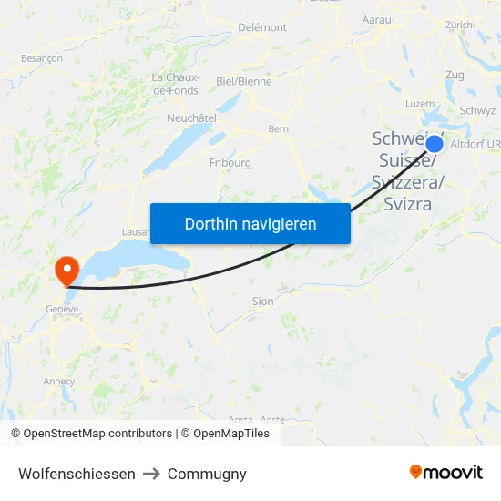 Wolfenschiessen to Commugny map