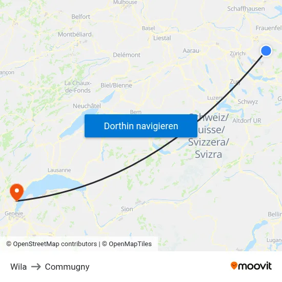 Wila to Commugny map