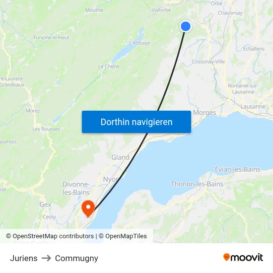 Juriens to Commugny map